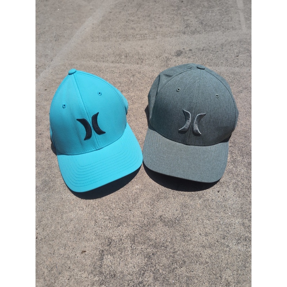 2x Hurley Icon FlexFit Hat Size L/XL Nike Dri-Fit Gray & Teal